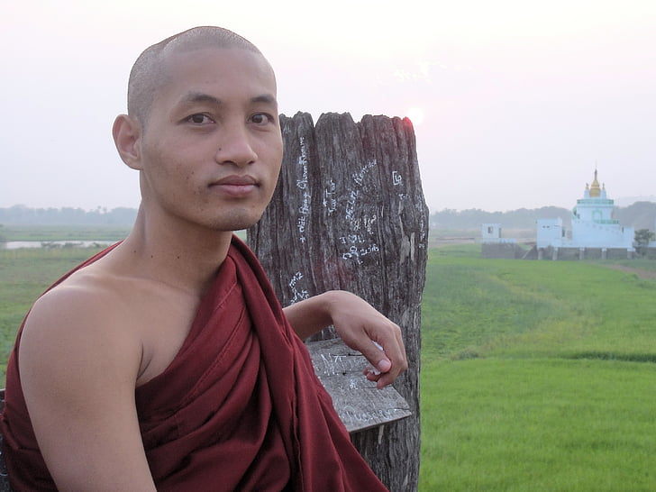 mnich, Myanmar, náboženství, Buddhismus, Barma, lidé, venku