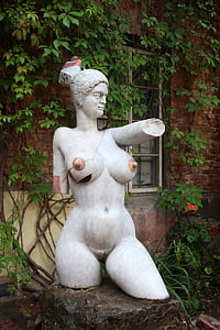 조각, 현대, 예술, 벌 거 벗은, 여자, 가슴, 현대 미술