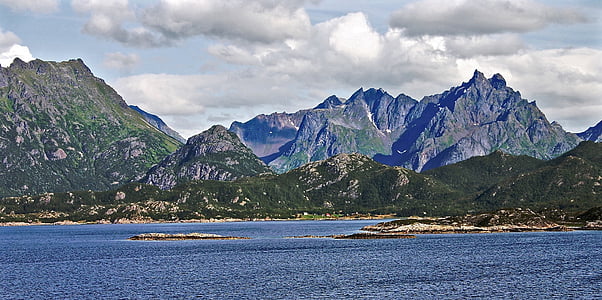 Lofoten, Noruega, Escandinávia, natureza, paisagem, Hurtigruten, nuvens