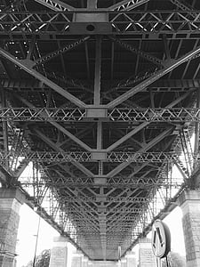 architettura, in bianco e nero, Ponte, prospettiva, in acciaio, posto famoso, bianco e nero