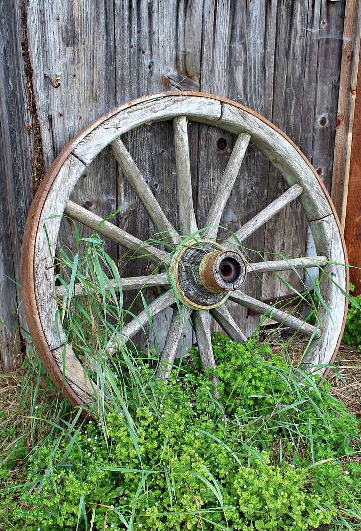 gammal vagn hjul, trä hjulet, trä, nostalgi, Wagon wheel, gamla tider, jordbruk