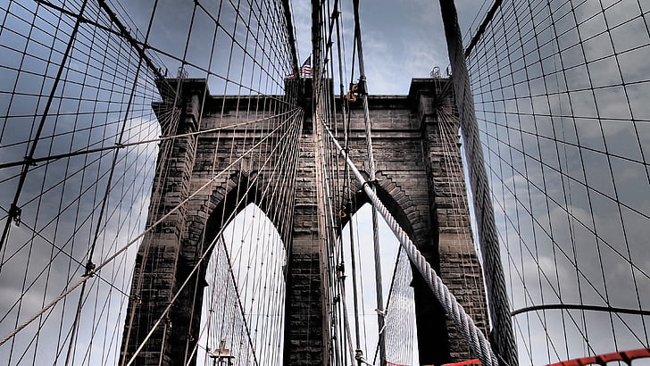 New york, langit, Kota New york, Manhattan - New York City, Brooklyn - New York, Amerika Serikat, Jembatan Brooklyn