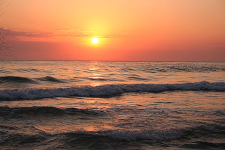 Eventide, sol, mar, puesta de sol, ondas