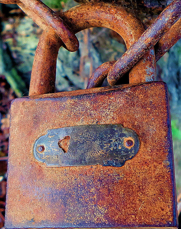 candado, cerradura, antiguo, metal, apertura, oxidado, seguridad