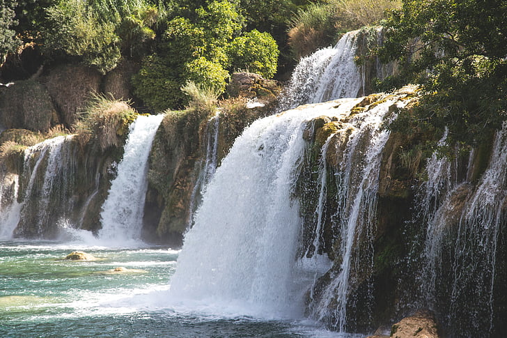 vattenfall, floden, naturen, naturliga, landskap, vatten, grön