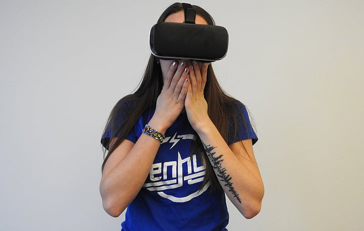 mulher, VR, realidade virtual, tecnologia, virtual, realidade, dispositivo