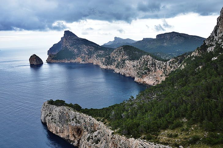 Mallorca, rotsachtige kust, breed, gezichtspunt, Cap formentor