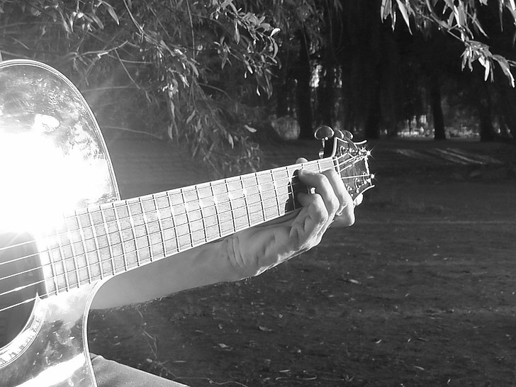 gitarr, spela gitarr, plocka, hand, finger, musik, akustisk gitarr