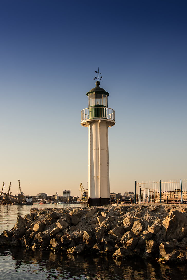 lighthouse, port burgas, beacon, burgas, bulgaria, port, sea