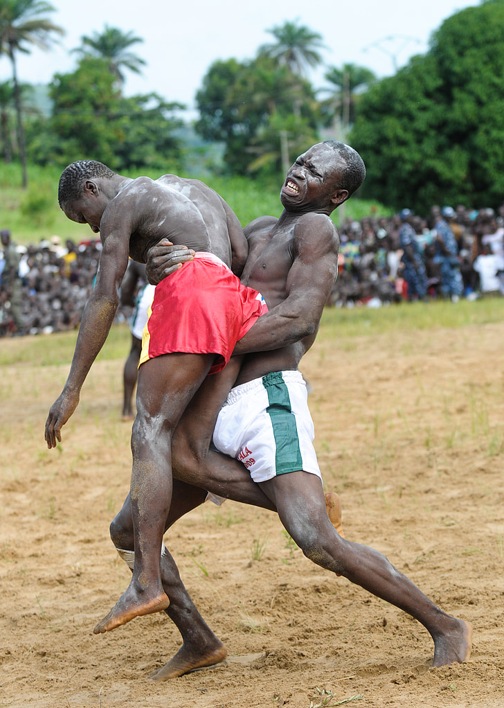 boj, tradiční, zápasníci, Togo, Alžběta, sportovní, svalnatý sestavení