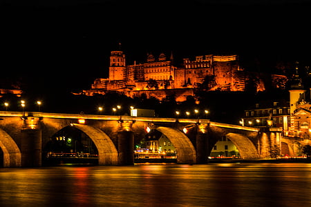 Schloss, Heidelberg, Beleuchtung, Gebäude, Nacht, Festung, Feuerwerk