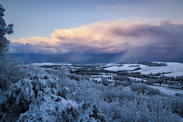 paisagem, Inverno, neve, Itália, marcas, urbisaglia, natureza