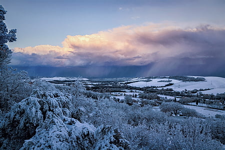 krajobraz, zimowe, śnieg, Włochy, Marek, Urbisaglia, Natura