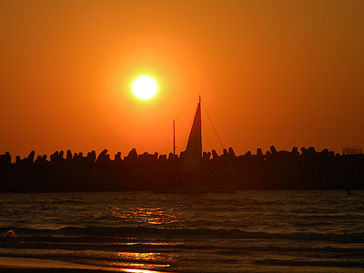 sunset, sea, soltse, summer, evening on the sea