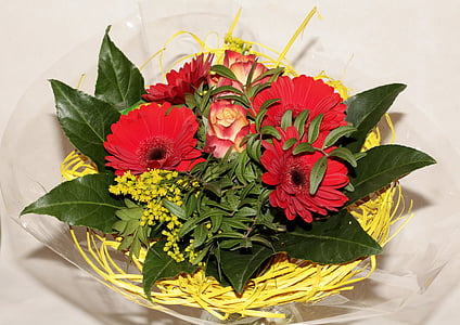 Букет цветов, день рождения букет, срезанные цветы, макрос, розы, Папоротник, Лепесток