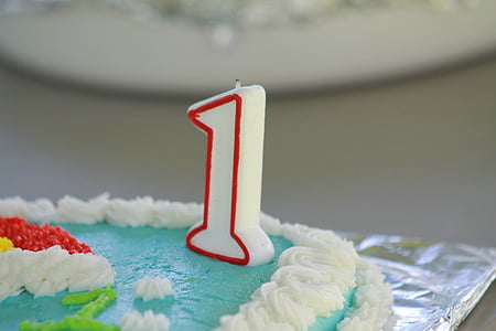 Pastís d'aniversari, primer aniversari, un, aniversari, pastís, primer, celebració