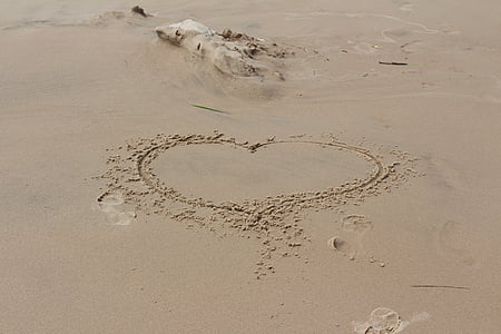 сердце, любовь, романтический, форма, значок, пляж, символ