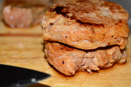 Стейк из свинины, Стейк, мясо, вкусный, питание, говядина, на гриле