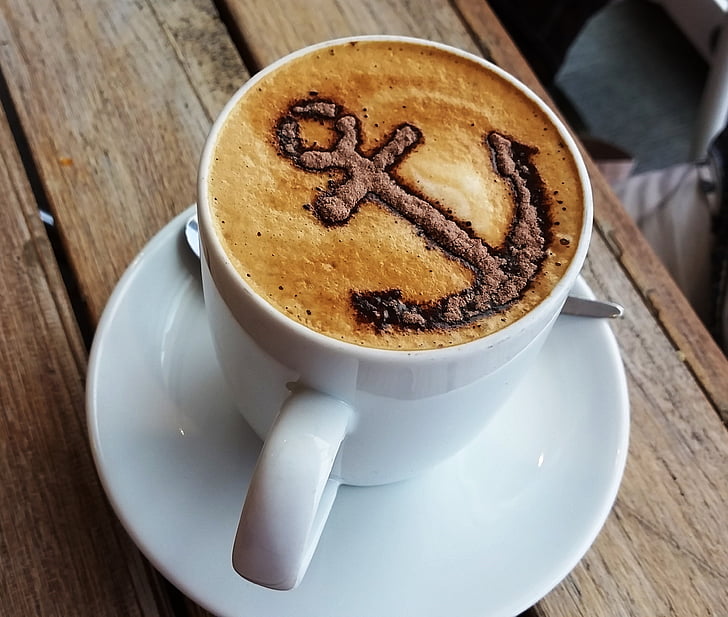 café, cappuccino, ancre, café, boisson, navire, Ohé