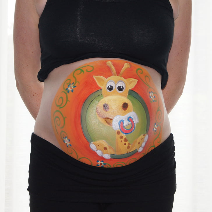 bellypaint, bụng bức tranh, mang thai, em bé, hươu cao cổ, Dễ thương, bụng