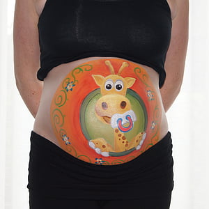 bellypaint, Bauch-Malerei, schwanger, Baby, Giraffe, niedlich, Bauch