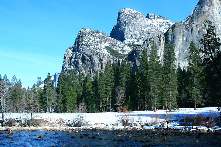 Yosemite, floden, snö, dalen, Park, naturliga, nationella