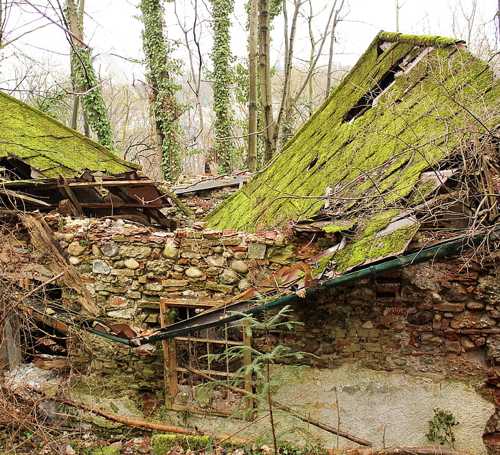 transcurrido, solo, antiguo, ruina, antigua casa de campo, destruido