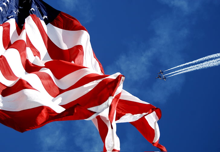 bandiera americana, di volo, stelle e strisce, patriottismo, sbattimento, svolazzanti, Stati Uniti