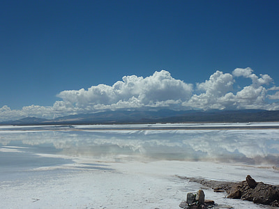 Argentina, dataran garam, awan, alam, mirroring, langit, biru
