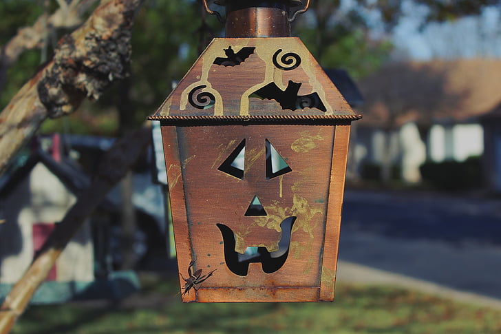 putnu mājas, Halloween, putnu barotavu, spokaini, piemīlīgs, bronzas, koks