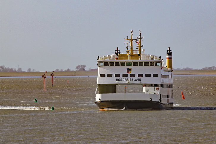 Ferry, trajektom, Nordfriesland, Severné more, wattové mora