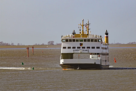 Feri, kapal feri mobil, Nordfriesland, Laut Utara, laut Wadden