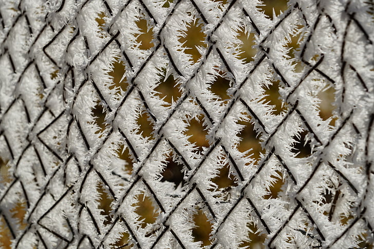 fence, hoarfrost, wire mesh fence, snow crystals, iced, crystals, eiskristalle