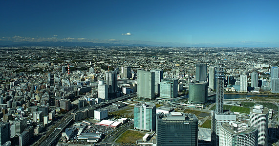 Jokohama, metropole, mrakodrapy, Architektura, Panorama, město, Panoráma města
