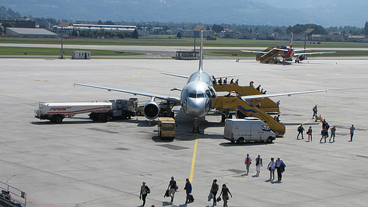 Aeroporto, Salisburgo, aeromobili, passeggeri, Jet, aletta di filatoio, trasporto