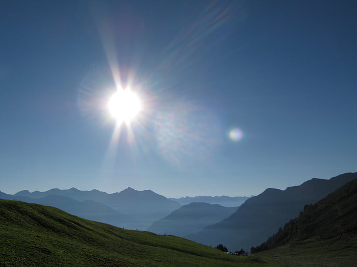 Alpine, hory, Back light, Švajčiarsko, Graubünden