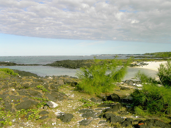 havet, Rock, Beach, Mauritius, skyer