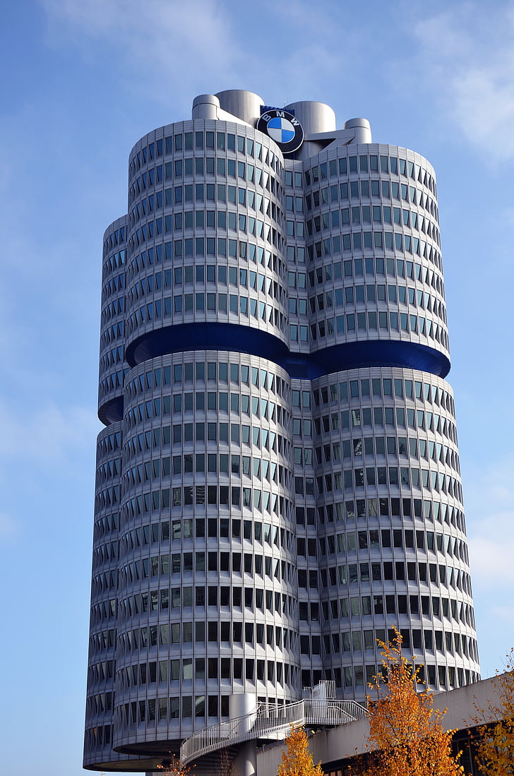 здание, BMW, Музей, окно, высокая, небеса, Голубой