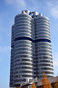 pastatas, BMW, muziejus, langas, didelis, dangaus, mėlyna