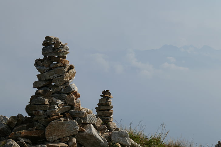 summit, mountain, top, hiking, stones, balance, no people
