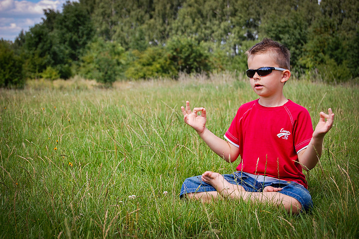 méditation, garçon, nature, Zen, enfant, tranquillité d’esprit, été