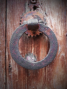 ring, door, old, iron, wood, wood - Material, door Knocker