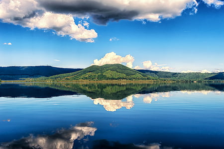 синьо, облаците, дневна светлина, гора, идиличното, езеро, Lakeside
