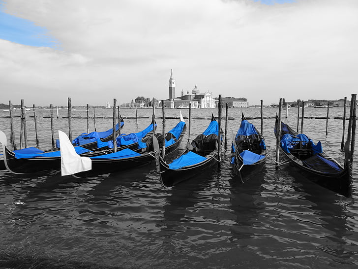 water, gondel, blauw, Venetië - Italië, Italië, kanaal, nautische vaartuig