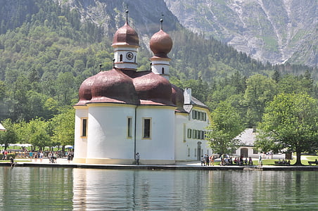 church, køningssee, lake, water, sailing
