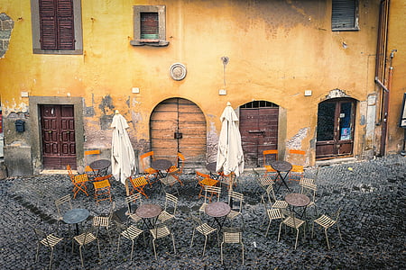 Café, città, centro città, Italia, parasole, natura morta, vuoto