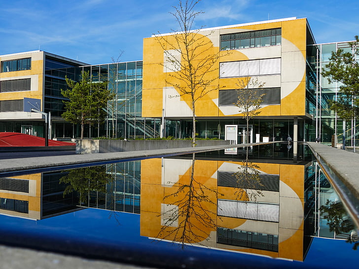 edificio, Munich, cancha de baloncesto 3D, agua, mensa, arquitectura, moderno