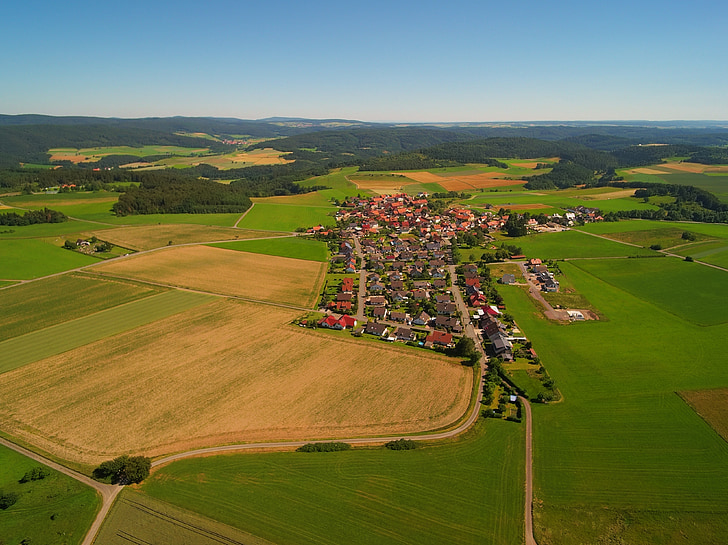 vöhl, buchenberg, τόπος, χωριό, Εναέρια άποψη, το πεδίο, αγροτική σκηνή