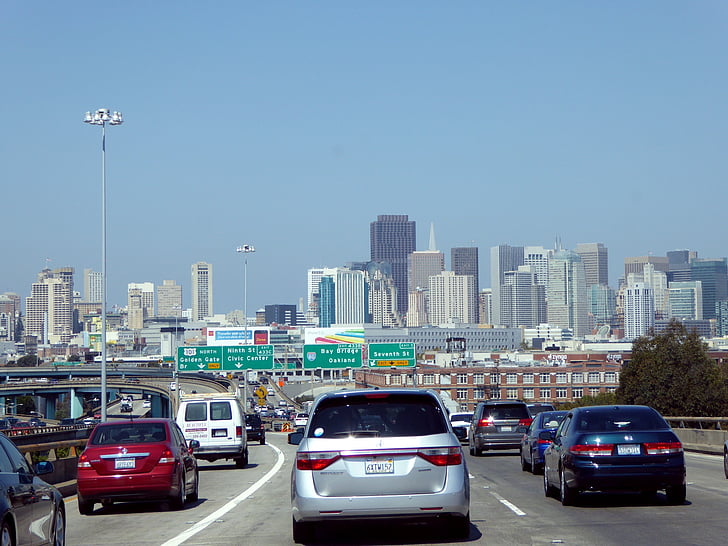 veliki grad, promet, San, Francisco, autocesta, auto, silueta