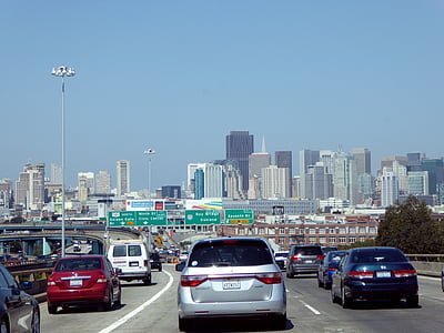 gran ciutat, trànsit, Sant, Francisco, l'autopista, auto, silueta
